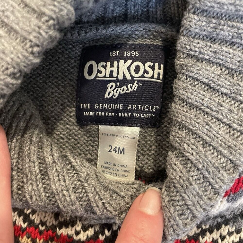 Oshkosh Shawl Collar Fair Isle Grandpa Knit Cardigan Sweater Baby Boy 24 Month - Picture 4 of 6